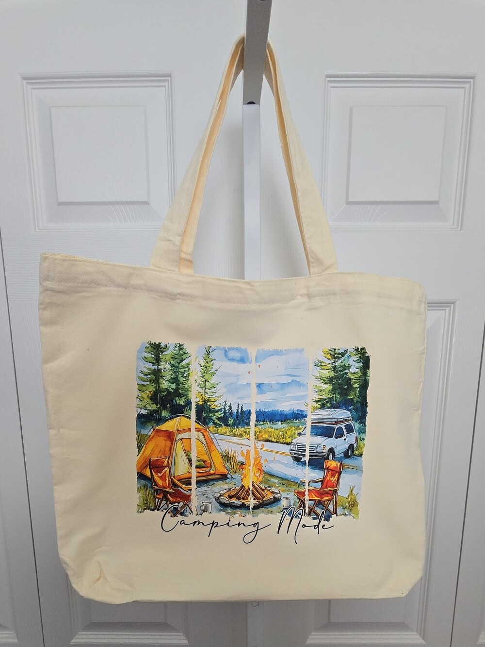 Camping Mode Canvas Tote Bag - Scenic Campfire Print